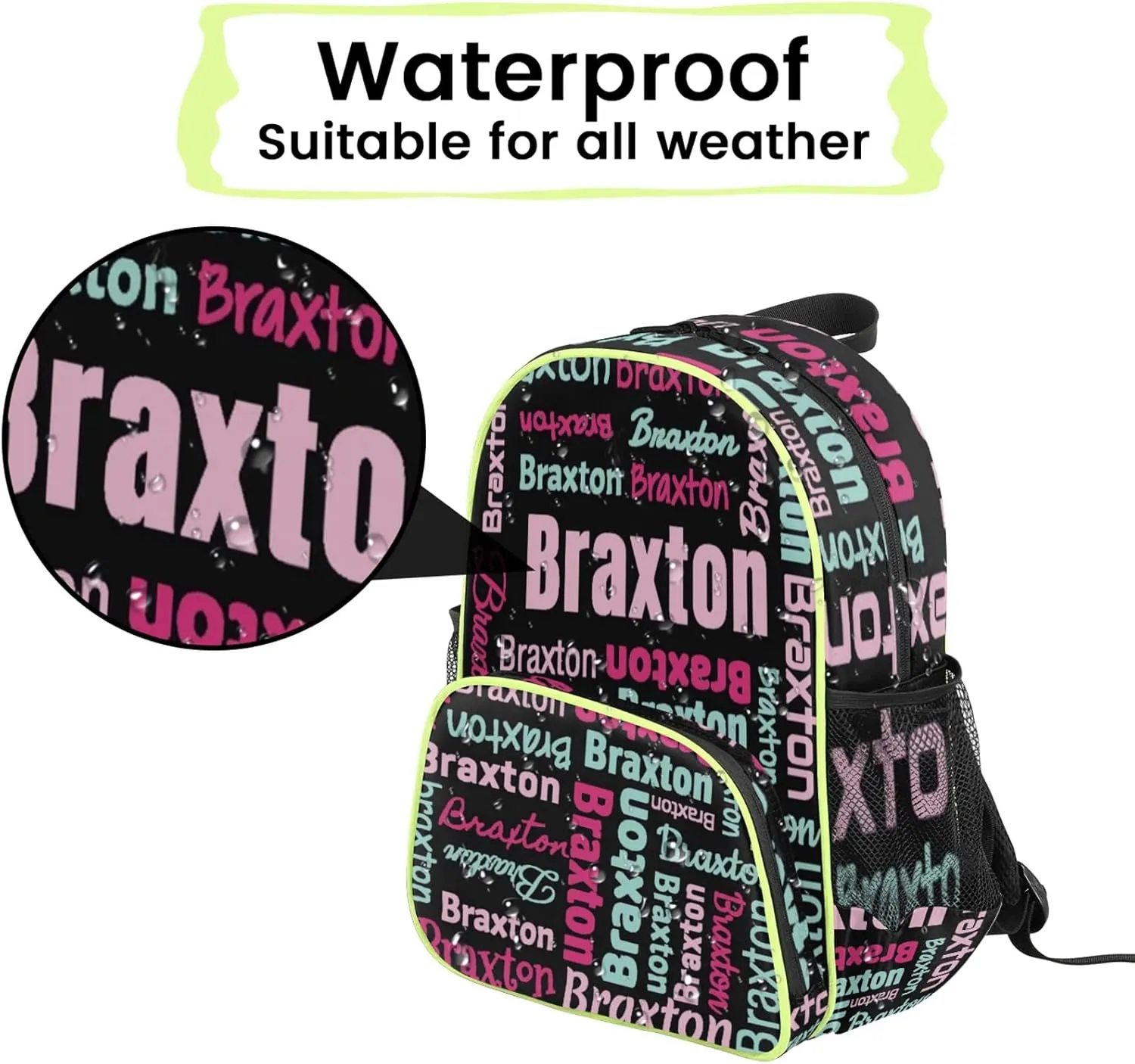 Personalized Backpacks with Name Customized Shoulder Bag Gifts for Women Men Waterproof Travel Casual Backpack 14.2in, Black Pink
