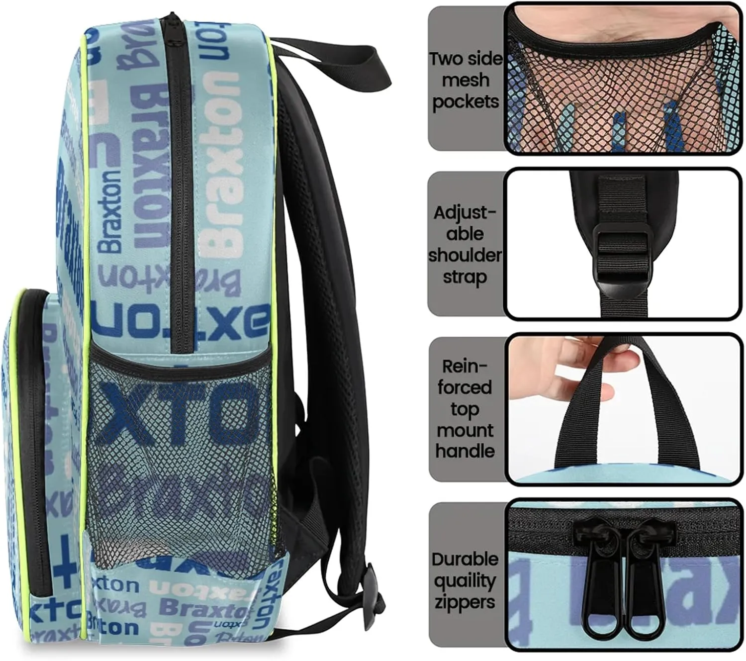 Personalized Backpacks with Name Customized Shoulder Bag Gifts for Women Men Waterproof Travel Casual Backpack 14.2in, Blue White