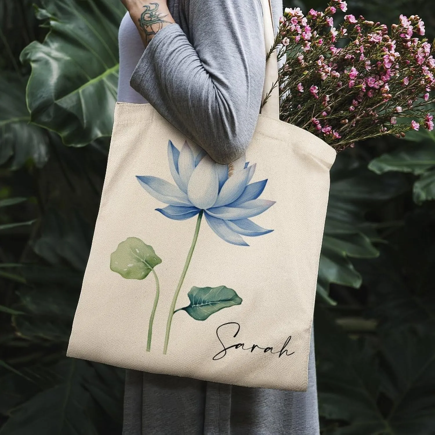 Personalized Birth Month Flower Tote Bags