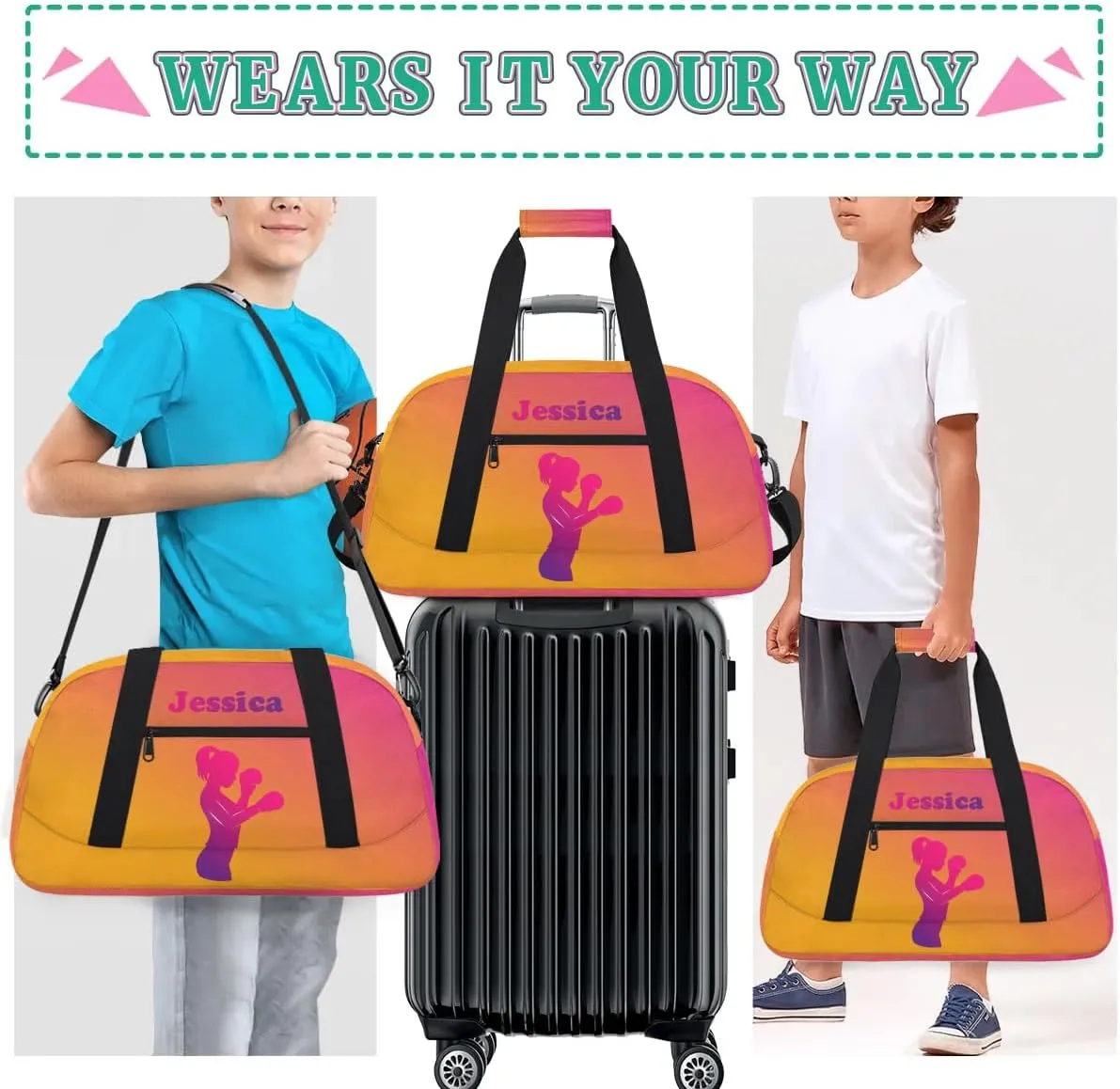 Personalized Boxing Duffel Bag for Girls, Custom Gym Bag Overnight Bags for Travel Weekender Practice