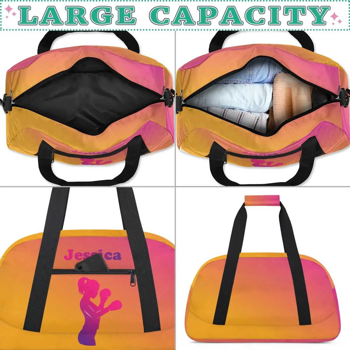 Personalized Boxing Duffel Bag for Girls, Custom Gym Bag Overnight Bags for Travel Weekender Practice