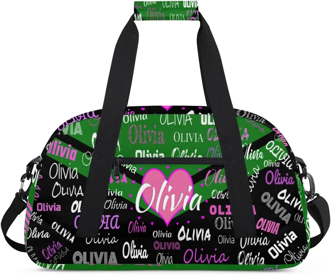 Personalized Cheer Bag Dance Bag Gym Bag, Large Custom Sport Duffel Bag Weekender Bag Travel Duffel Bag Cheerleading Bag, Green and Black