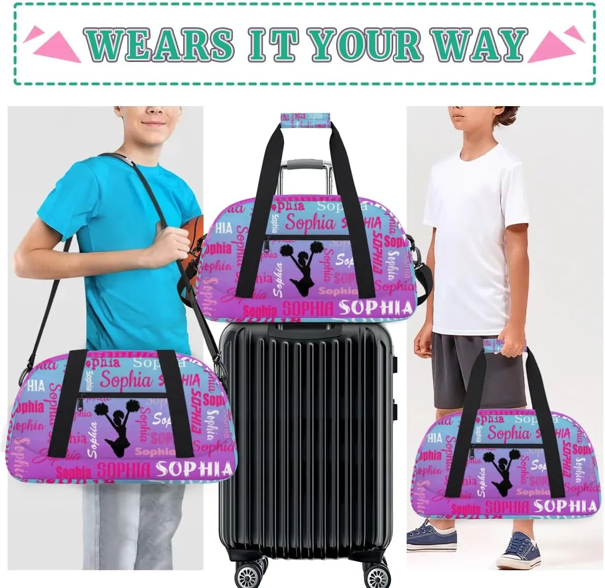 Personalized Cheer Bag Sport Duffel Bag Dance Bag, Overnight Duffel Bags Cheerleader Personalized Gymnastics Duffel Bag Cheerleading Gifts, Blue Purple Gradient