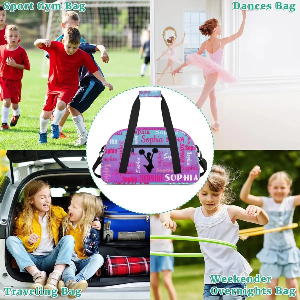 Personalized Cheer Bag Sport Duffel Bag Dance Bag, Overnight Duffel Bags Cheerleader Personalized Gymnastics Duffel Bag Cheerleading Gifts, Blue Purple Gradient