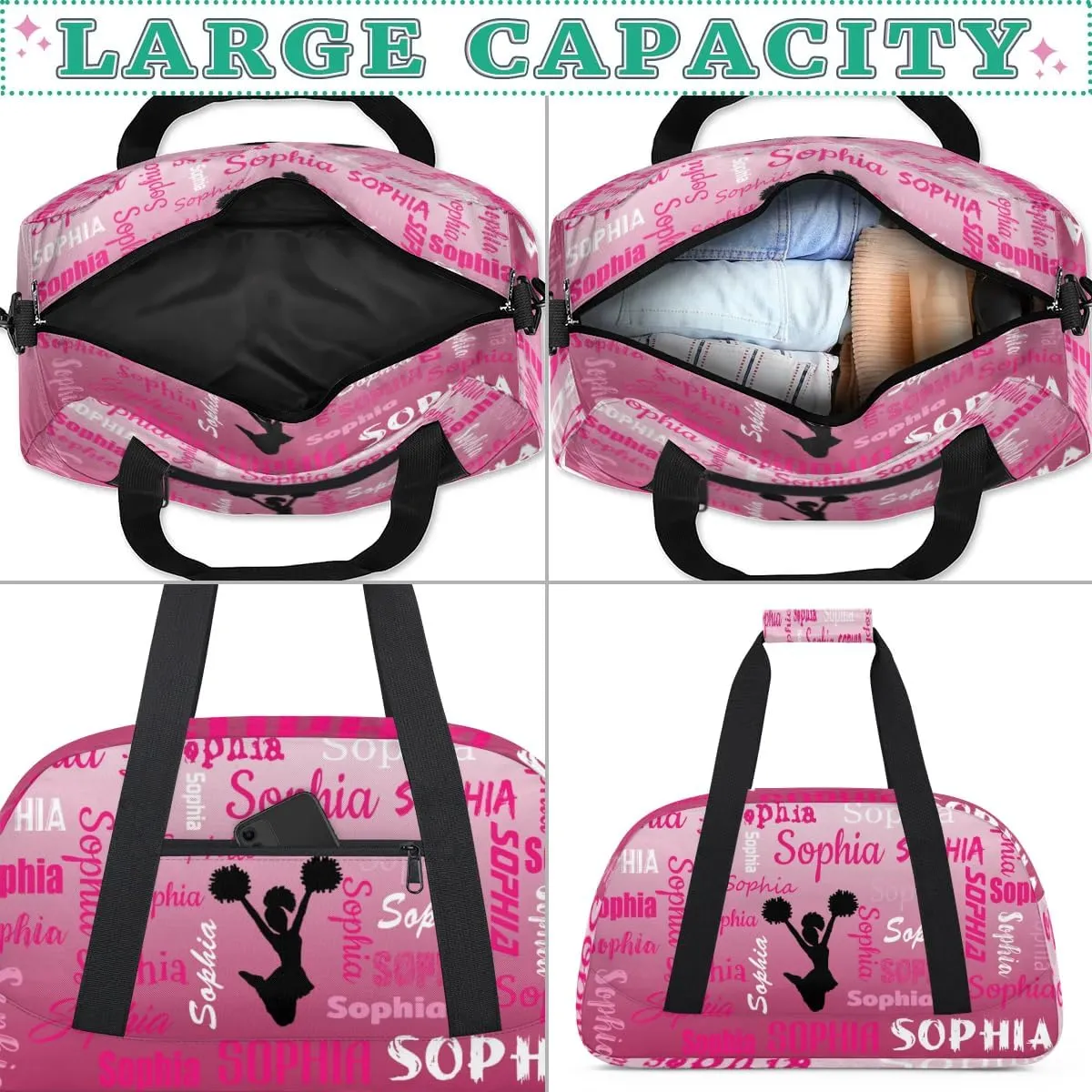 Personalized Cheer Bag Sport Duffel Bag Dance Bag, Overnight Duffel Bags Cheerleader Personalized Gymnastics Duffel Bag Cheerleading Gifts, Dark Pink Gradient