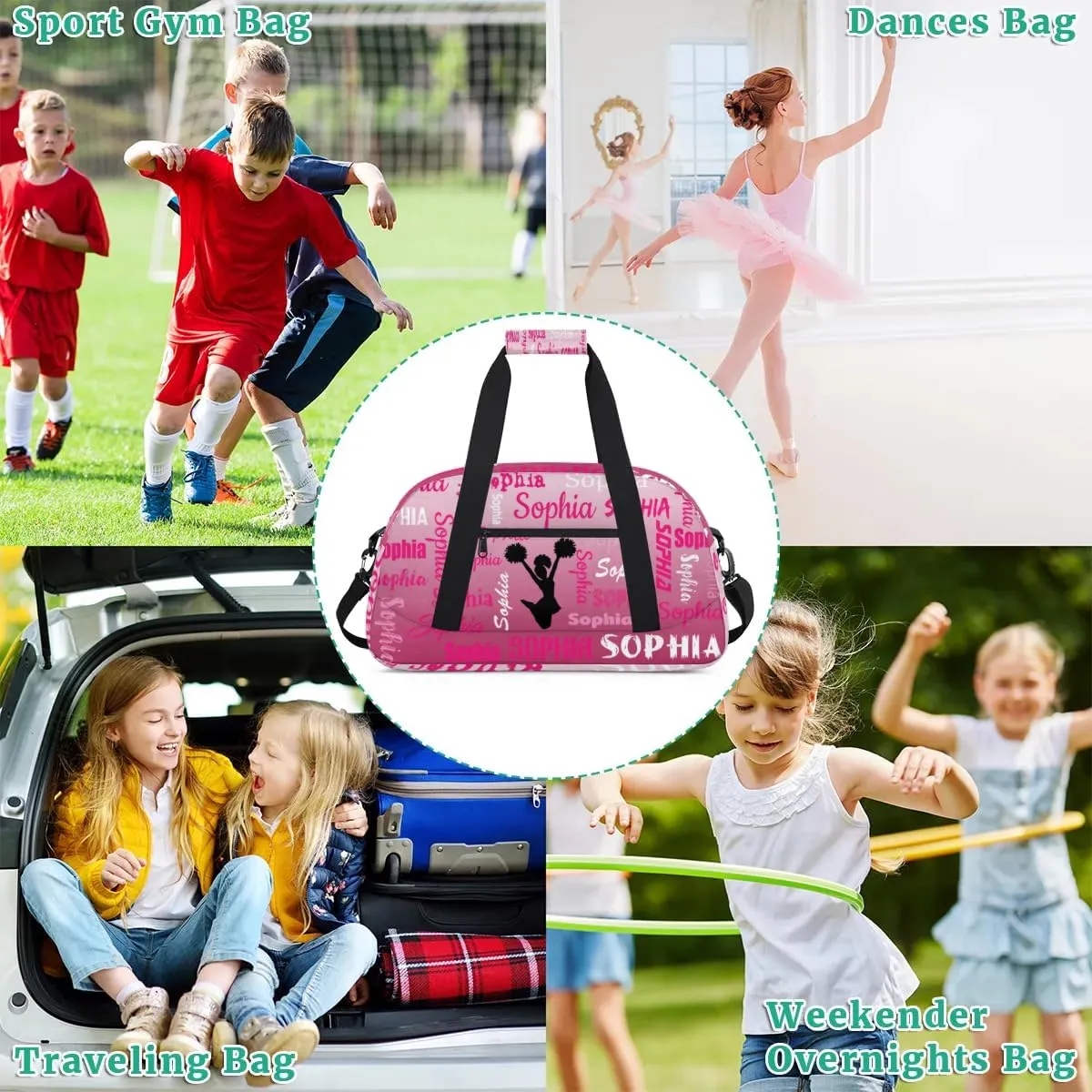 Personalized Cheer Bag Sport Duffel Bag Dance Bag, Overnight Duffel Bags Cheerleader Personalized Gymnastics Duffel Bag Cheerleading Gifts, Dark Pink Gradient