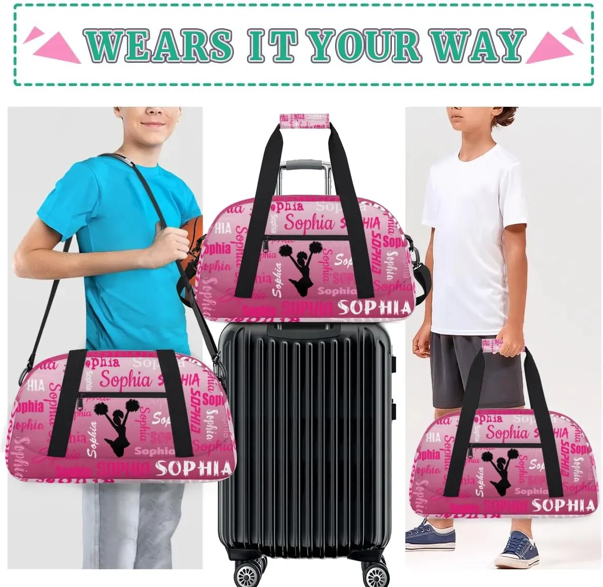 Personalized Cheer Bag Sport Duffel Bag Dance Bag, Overnight Duffel Bags Cheerleader Personalized Gymnastics Duffel Bag Cheerleading Gifts, Dark Pink Gradient