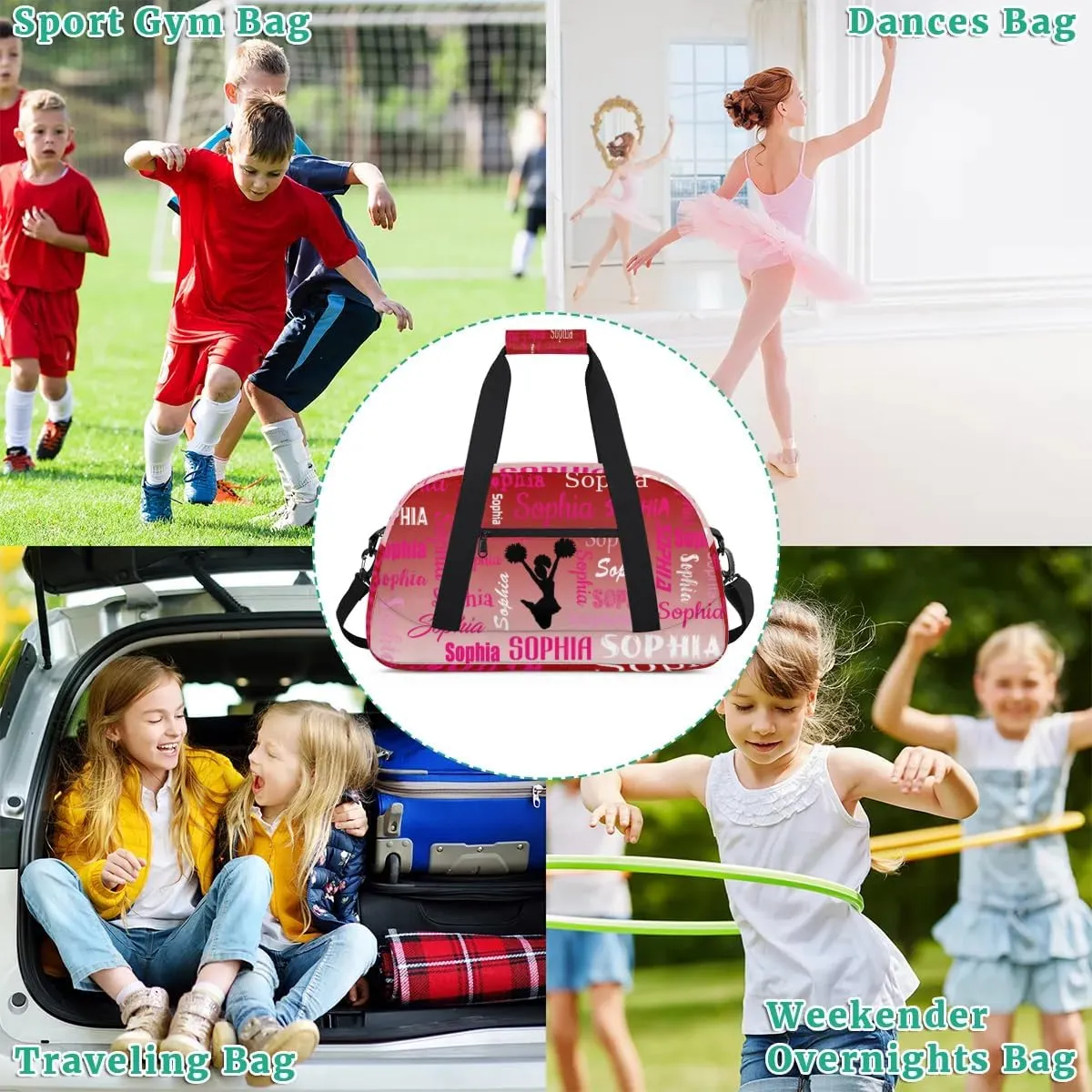 Personalized Cheer Bag Sport Duffel Bag Dance Bag, Overnight Duffel Bags Cheerleader Personalized Gymnastics Duffel Bag Cheerleading Gifts, Deep Red Gradient
