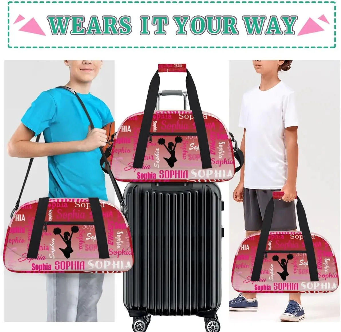 Personalized Cheer Bag Sport Duffel Bag Dance Bag, Overnight Duffel Bags Cheerleader Personalized Gymnastics Duffel Bag Cheerleading Gifts, Deep Red Gradient