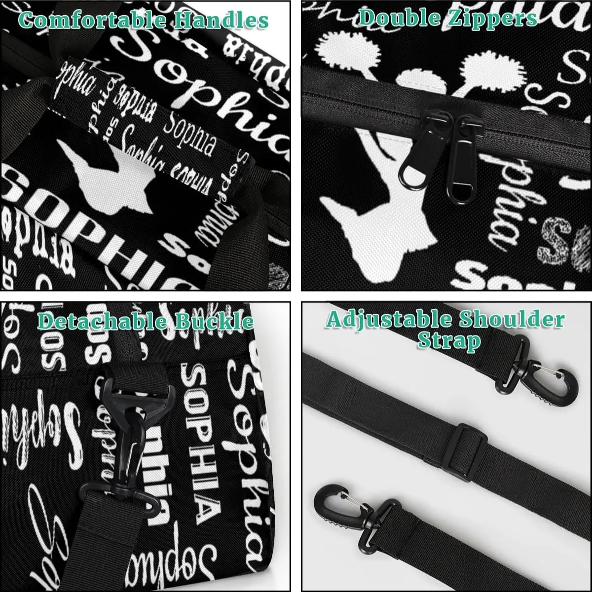 Personalized Cheer Bag Sport Duffel Bag Dance Bag, Overnight Weekender Bags Cheerleader Personalized Gymnastics Duffel Bag Cheerleading Gifts, Black