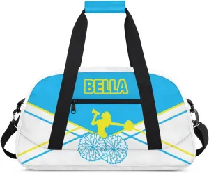 Personalized Cheer Bag Sport Duffel Bag for Girl, Custom Kids Gym Bag, Customize Travel Duffle Bag with Name, Overnight Weekender Bags,Light Blue and White, Cheerleading Gifts