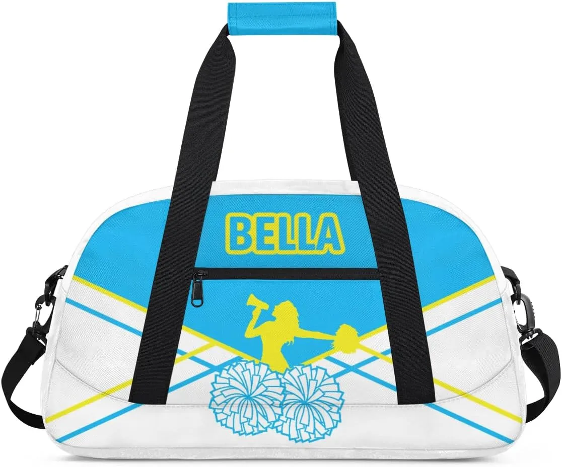 Personalized Cheer Bag Sport Duffel Bag for Girl, Custom Kids Gym Bag, Customize Travel Duffle Bag with Name, Overnight Weekender Bags,Light Blue and White, Cheerleading Gifts