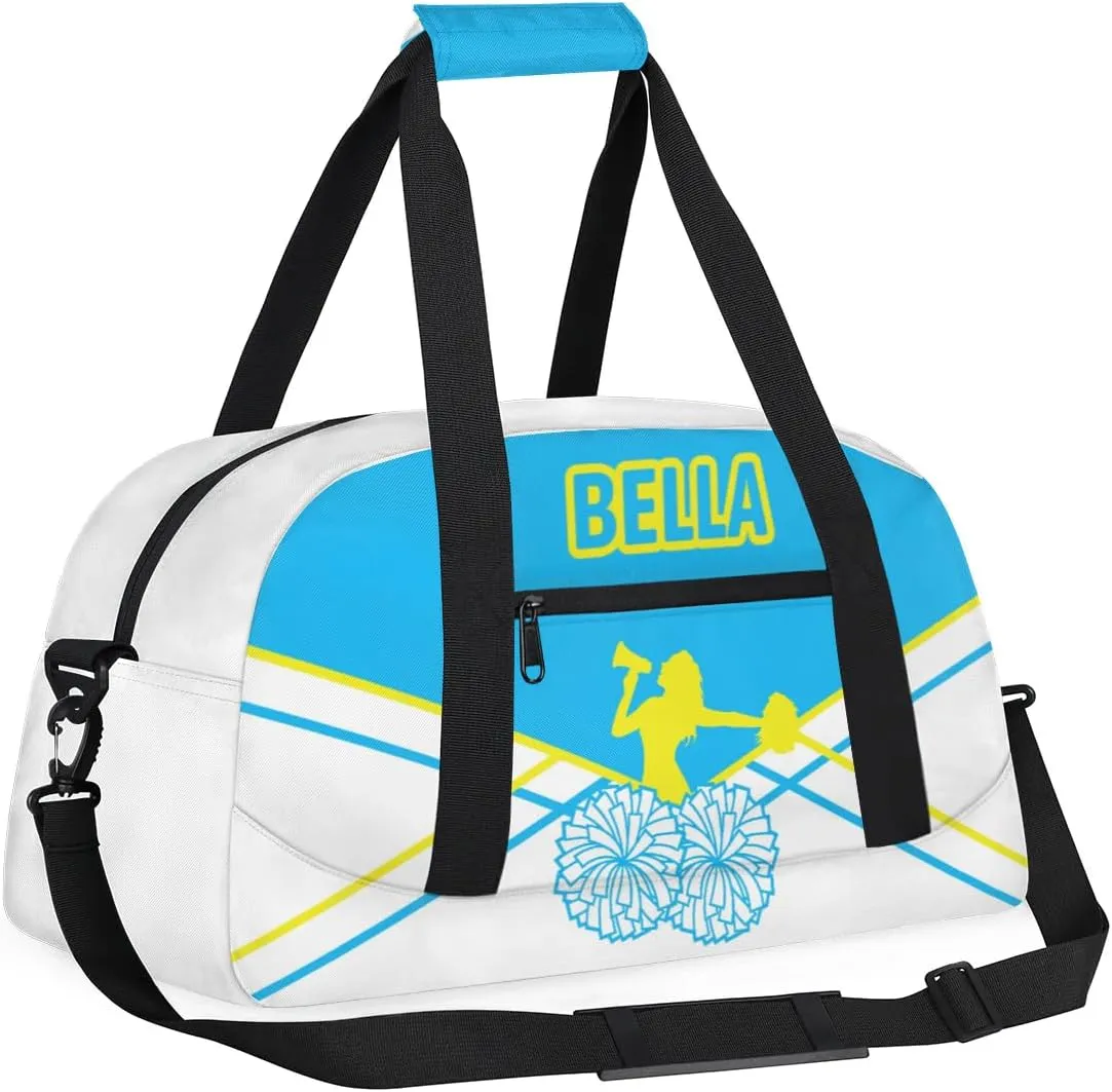 Personalized Cheer Bag Sport Duffel Bag for Girl, Custom Kids Gym Bag, Customize Travel Duffle Bag with Name, Overnight Weekender Bags,Light Blue and White, Cheerleading Gifts