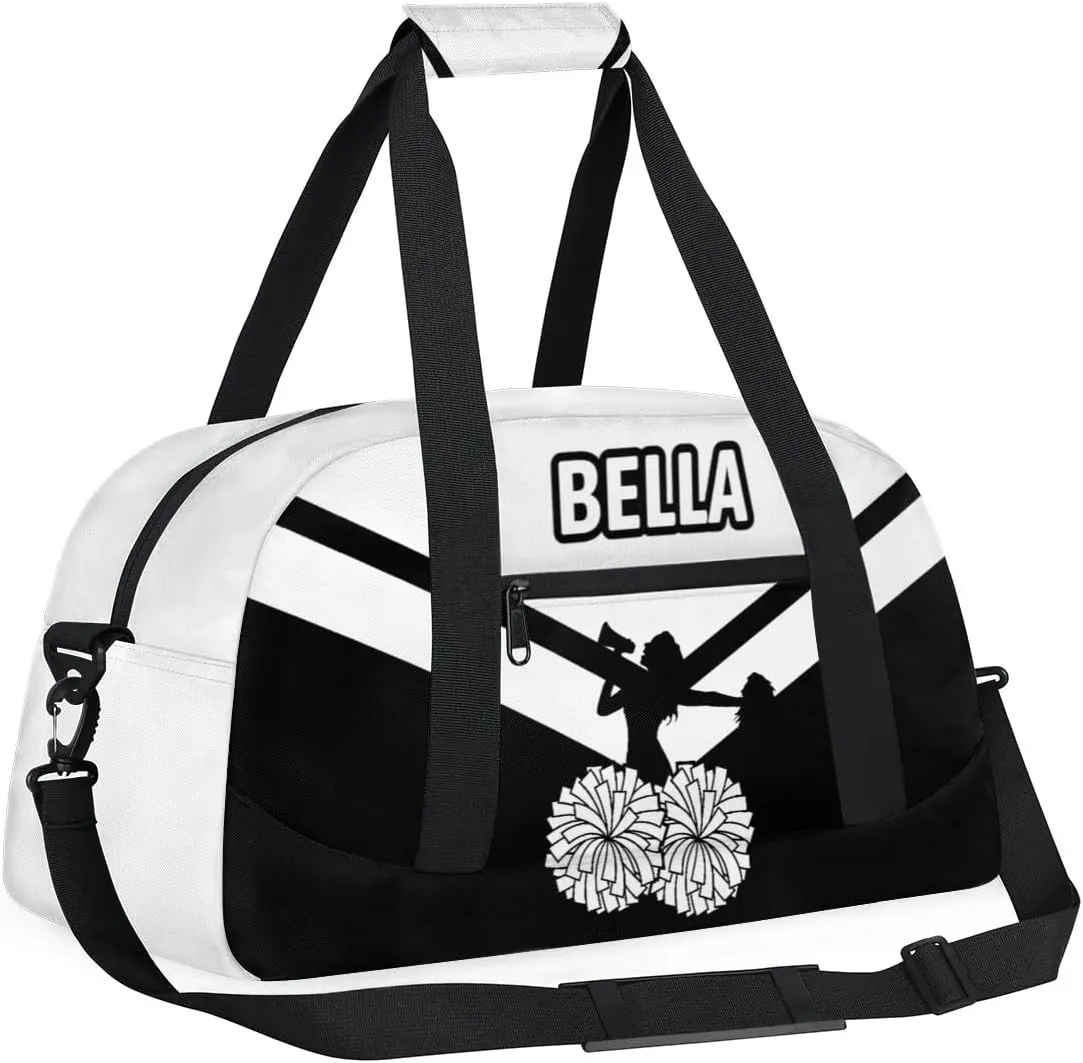 Personalized Cheer Bag Sport Duffel Bag for Girl, Custom Kids Gym Bag, Customize Travel Duffle Bag with Name, Overnight Weekender Bags,White Black, Cheerleading Gifts
