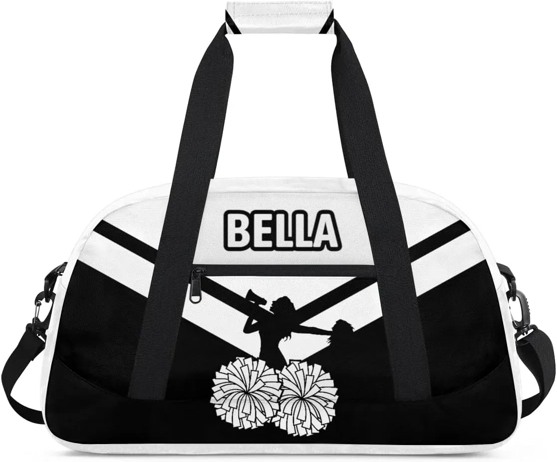 Personalized Cheer Bag Sport Duffel Bag for Girl, Custom Kids Gym Bag, Customize Travel Duffle Bag with Name, Overnight Weekender Bags,White Black, Cheerleading Gifts