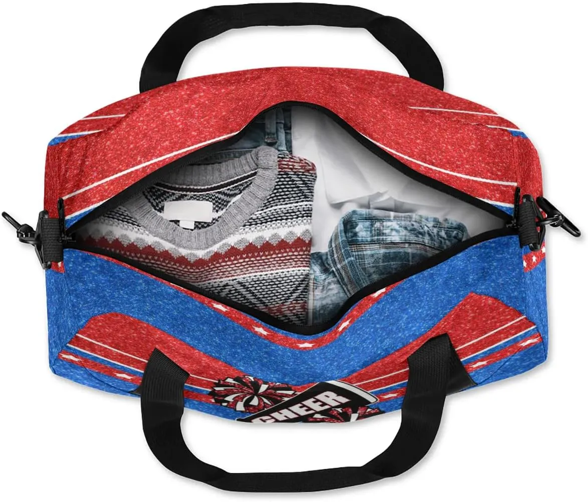 Personalized Cheer Bag with Name Custom Sport Duffel Bag for Girls Cheerleader Bags Overnight Weekender Bags Carry On Travel Bag, Glitter Blue Red
