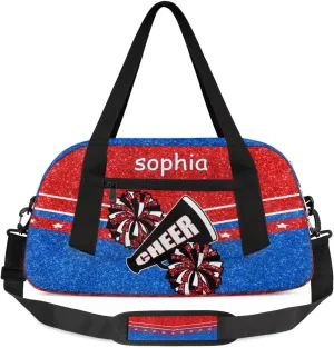 Personalized Cheer Bag with Name Custom Sport Duffel Bag for Girls Cheerleader Bags Overnight Weekender Bags Carry On Travel Bag, Glitter Blue Red