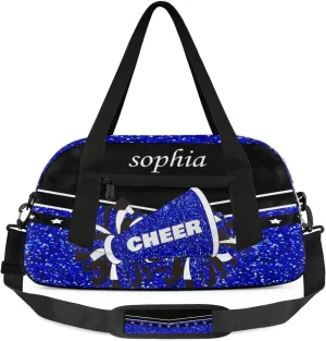 Personalized Cheer Bag with Name Custom Sport Duffel Bag for Girls Cheerleader Bags Overnight Weekender Bags Carry On Travel Bag, Glitter Bright Blue