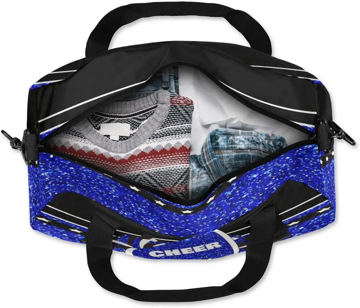 Personalized Cheer Bag with Name Custom Sport Duffel Bag for Girls Cheerleader Bags Overnight Weekender Bags Carry On Travel Bag, Glitter Bright Blue