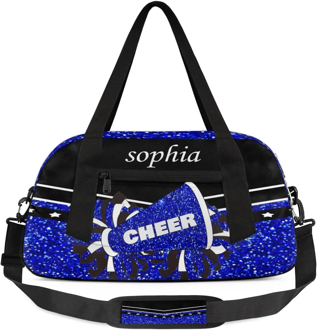 Personalized Cheer Bag with Name Custom Sport Duffel Bag for Girls Cheerleader Bags Overnight Weekender Bags Carry On Travel Bag, Glitter Bright Blue