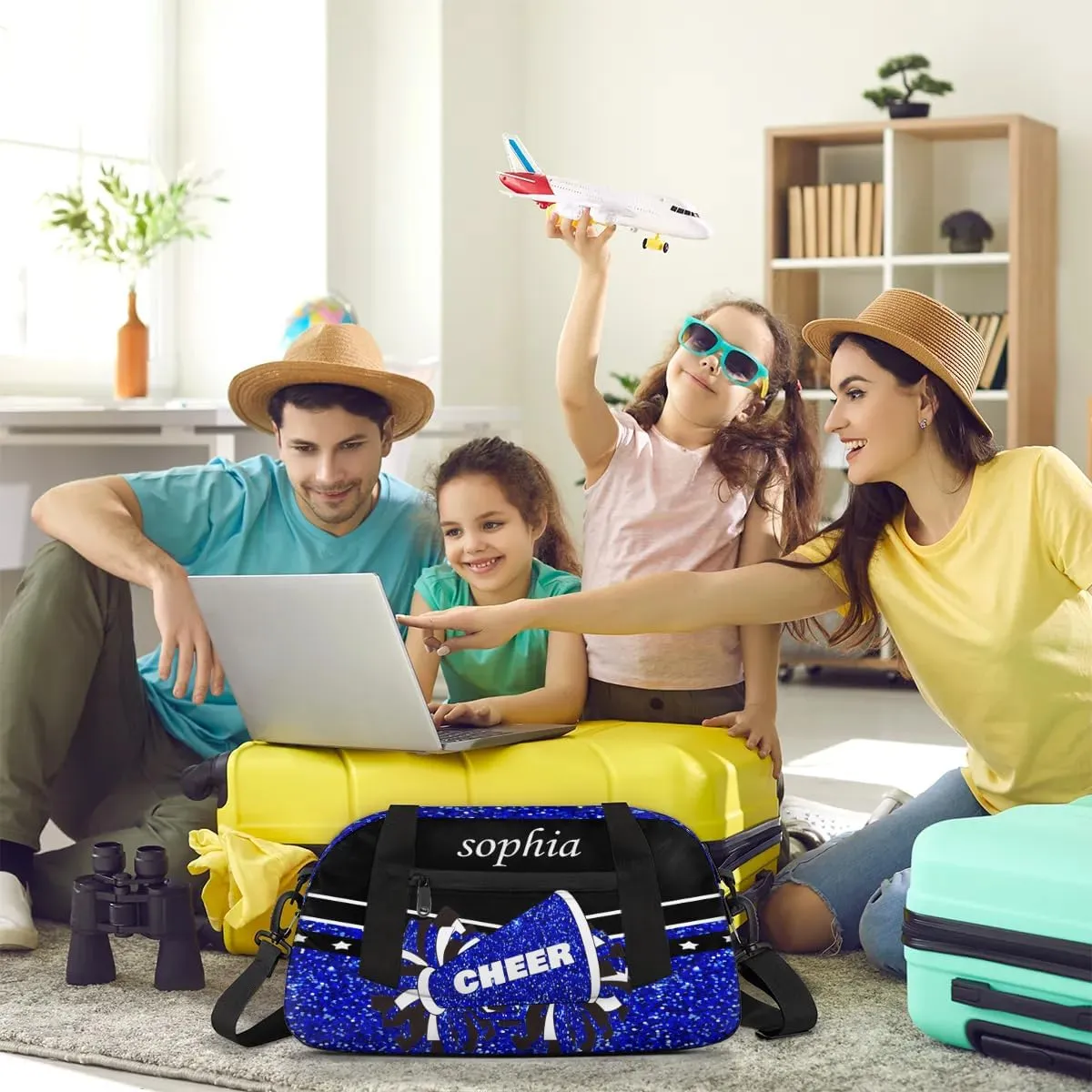 Personalized Cheer Bag with Name Custom Sport Duffel Bag for Girls Cheerleader Bags Overnight Weekender Bags Carry On Travel Bag, Glitter Bright Blue
