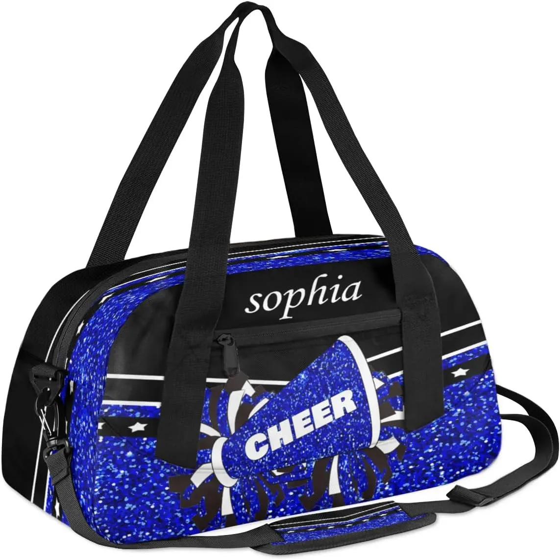 Personalized Cheer Bag with Name Custom Sport Duffel Bag for Girls Cheerleader Bags Overnight Weekender Bags Carry On Travel Bag, Glitter Bright Blue