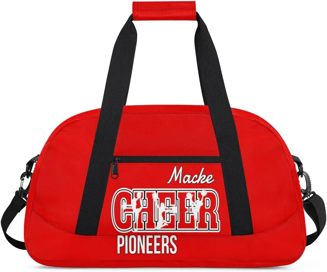 Personalized Cheer Duffel Bags, Custom Cheerleader Dance Sport Bags, Customized Cheerleading Travel Bags Weekender Bags with Name, Coral Red A