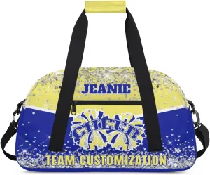 Personalized Cheer Gym Bags for Girls Kids Cheerleaders with Custom Name Sport Dance Perform Training Duffel Bags for Overnight Weekender Travel Yellow Blue