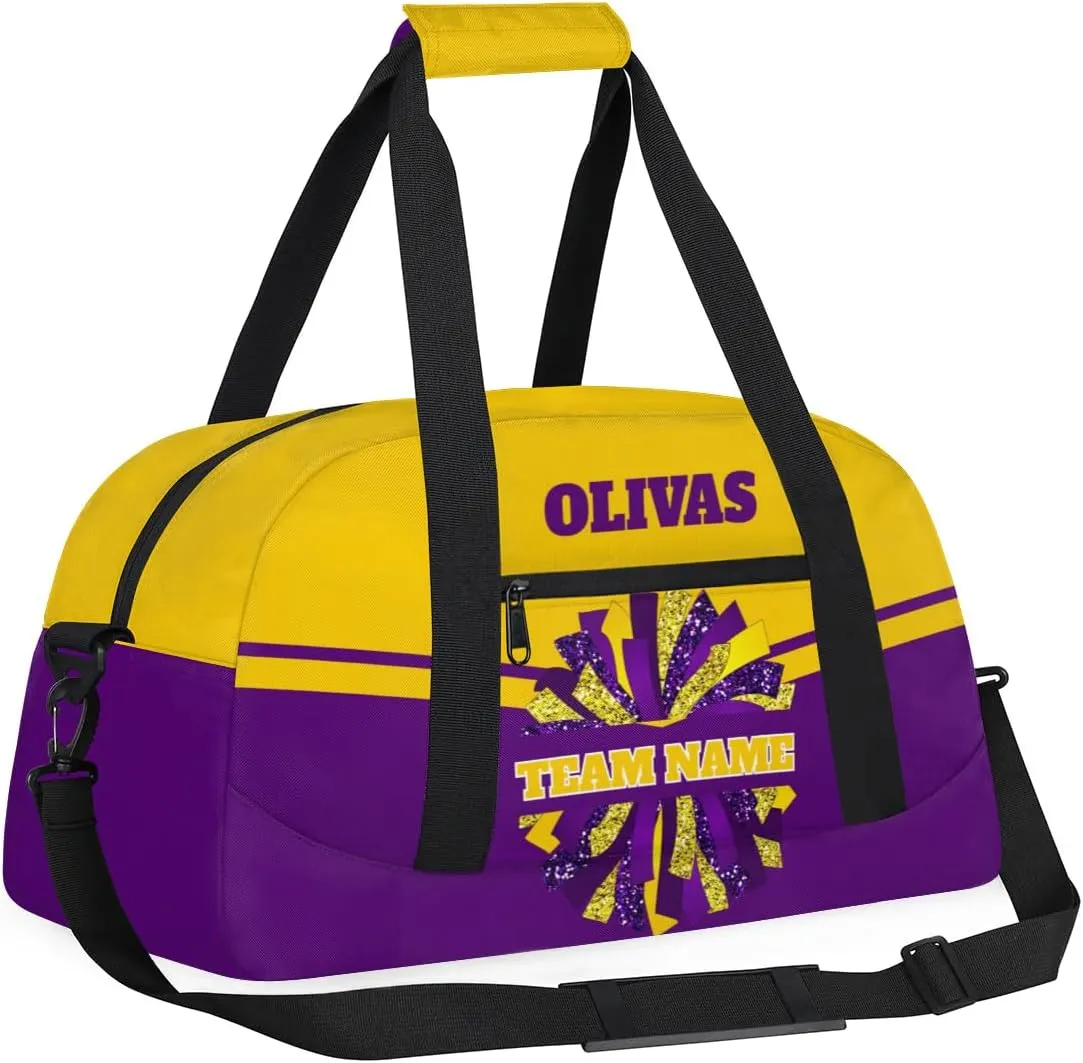 Personalized Cheerleader Bag Dance Bag for Girl, Custom Team Bag Gym Bag Sport Duffel Bag, Weekender Bags Travel Bag for Cheer Team Purple Gold Cheer, Option 13