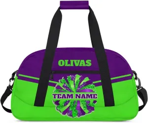Personalized Cheerleader Bag Dance Bag for Girl, Custom Team Bag Gym Bag Sport Duffel Bag, Weekender Bags Travel Bag for Cheer Team Purple Green Glam