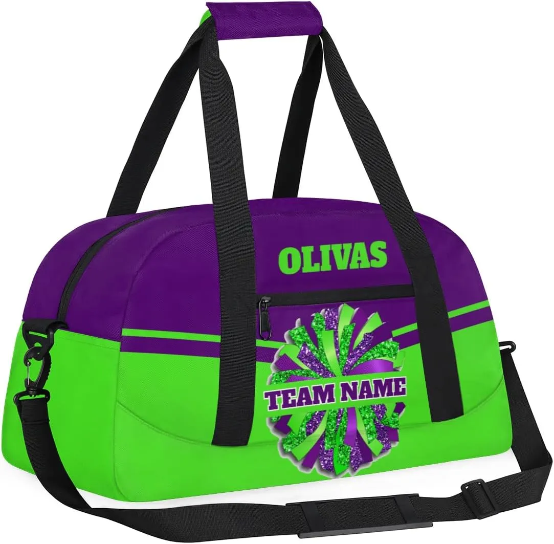 Personalized Cheerleader Bag Dance Bag for Girl, Custom Team Bag Gym Bag Sport Duffel Bag, Weekender Bags Travel Bag for Cheer Team Purple Green Glam