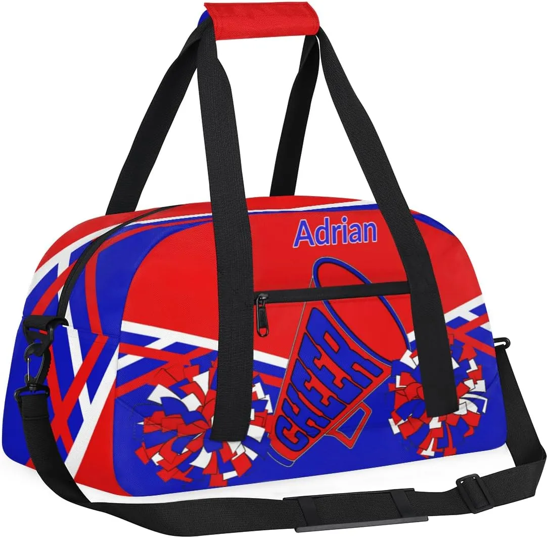Personalized Cheerleader Bag Girls Teens, Custom Sport Duffel Bag Gym Bag Weekender Bags Travel Duffel Bag for Boy & Girl Blue Red