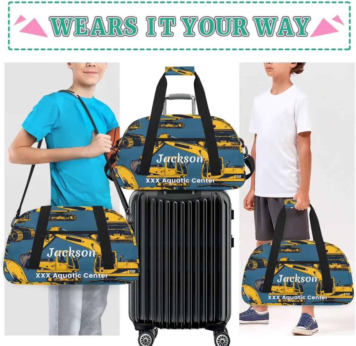 Personalized Cool Car Gym Duffel Bags for Kids Boys with Custom Name Sport Training Travel Bags for Overnight Weekender - Blue 2
