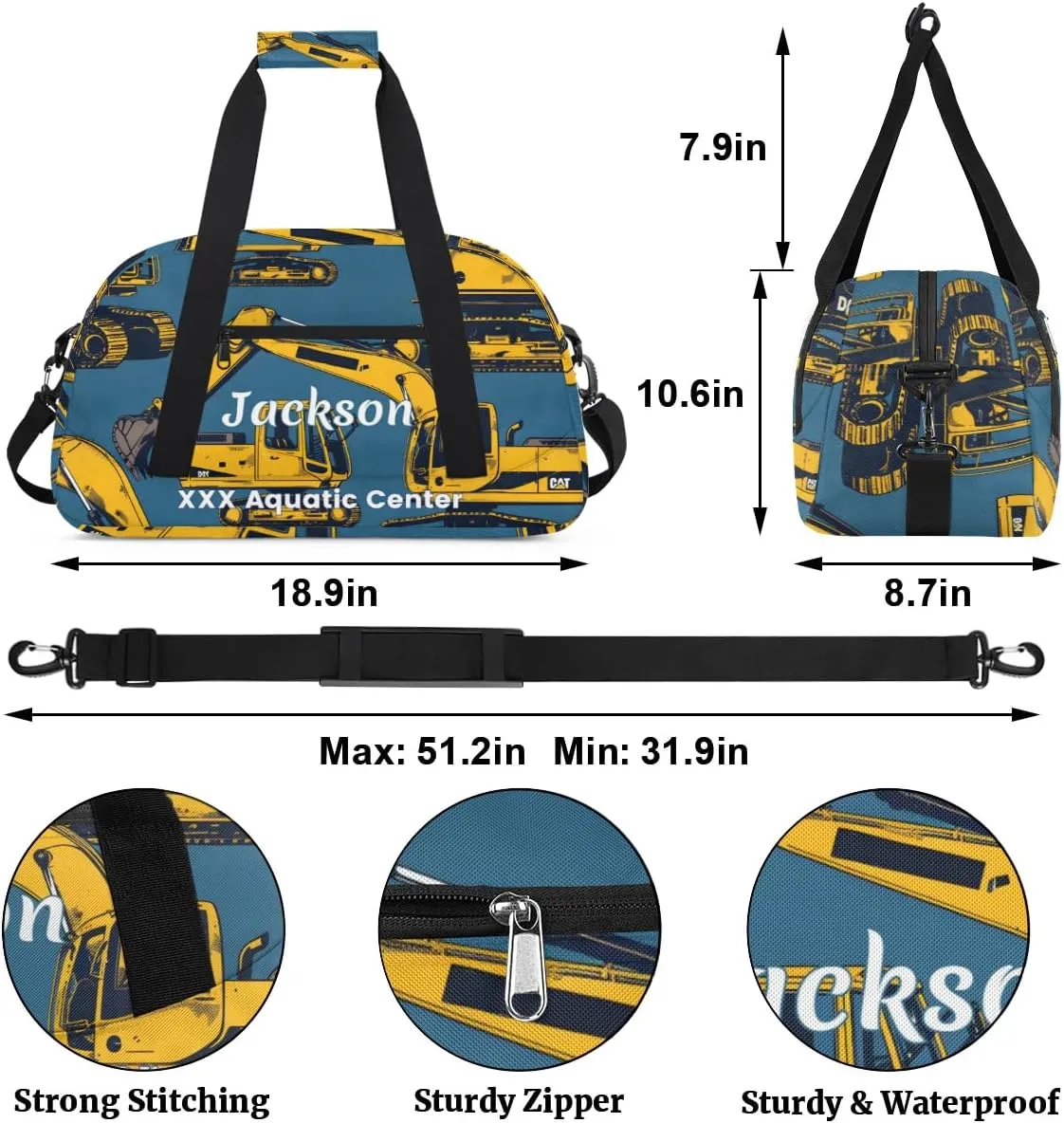 Personalized Cool Car Gym Duffel Bags for Kids Boys with Custom Name Sport Training Travel Bags for Overnight Weekender - Blue 2