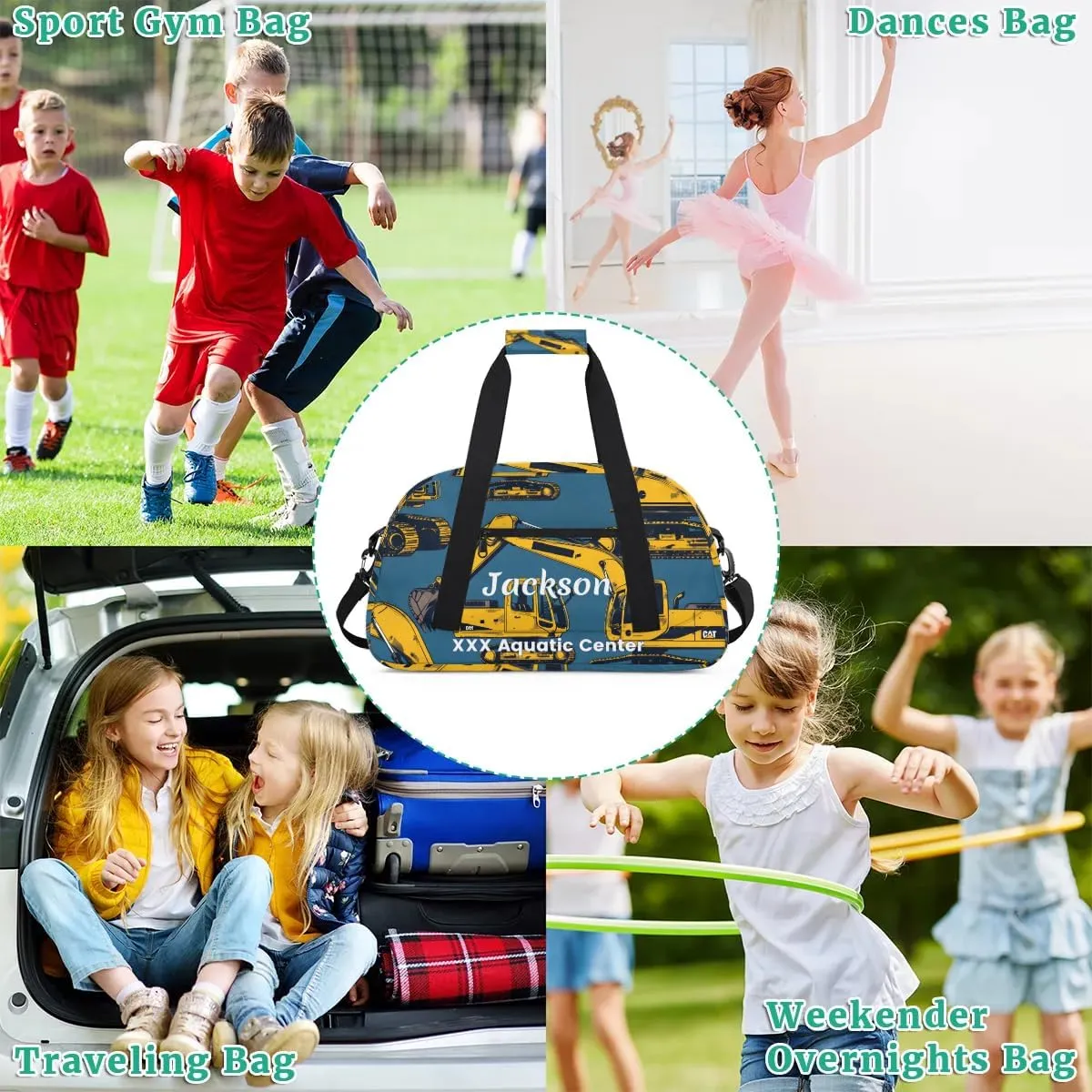 Personalized Cool Car Gym Duffel Bags for Kids Boys with Custom Name Sport Training Travel Bags for Overnight Weekender - Blue 2