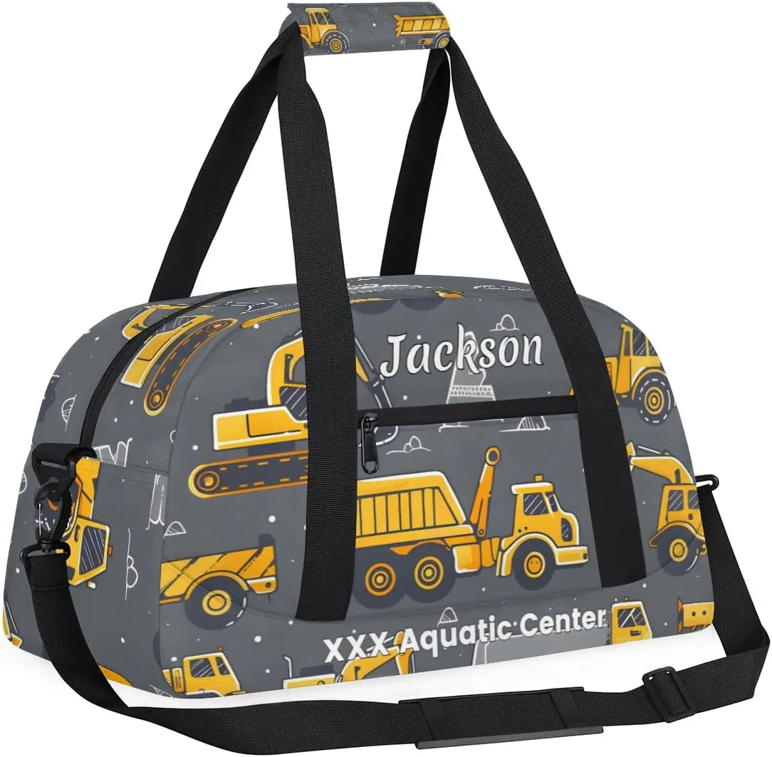 Personalized Cool Car Gym Duffel Bags for Kids Boys with Custom Name Sport Training Travel Bags for Overnight Weekender - Grey