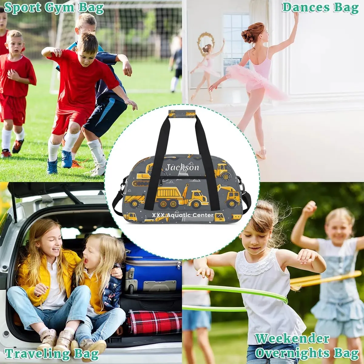 Personalized Cool Car Gym Duffel Bags for Kids Boys with Custom Name Sport Training Travel Bags for Overnight Weekender - Grey