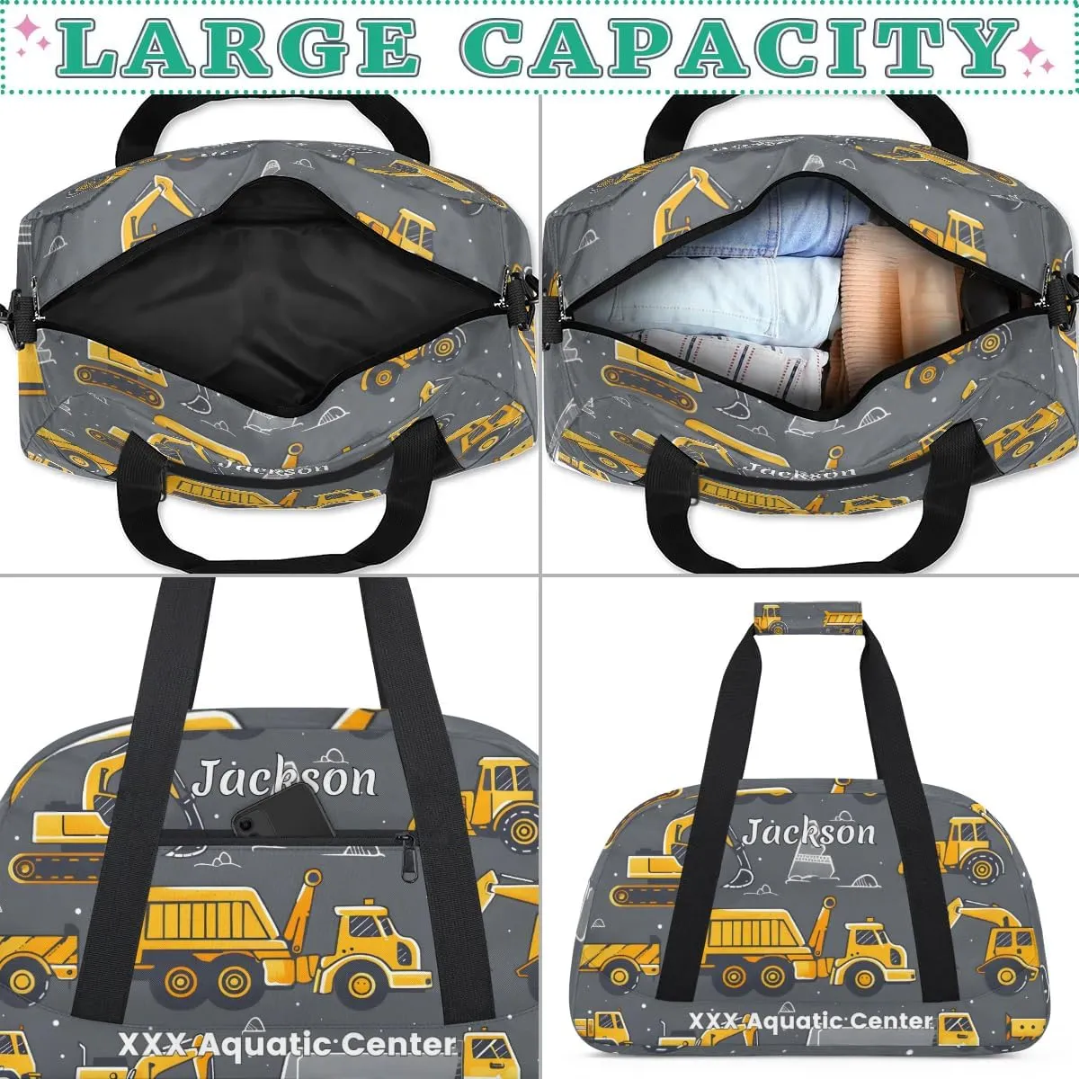 Personalized Cool Car Gym Duffel Bags for Kids Boys with Custom Name Sport Training Travel Bags for Overnight Weekender - Grey