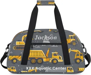 Personalized Cool Car Gym Duffel Bags for Kids Boys with Custom Name Sport Training Travel Bags for Overnight Weekender - Grey