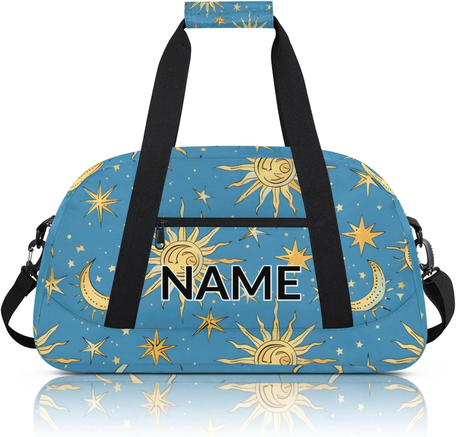 Personalized Custom Bohemian Moon Gym Bag for Women Men Carry on Travel Duffel Tote Stars Blue Golden Overnight Workout Weekender Bag