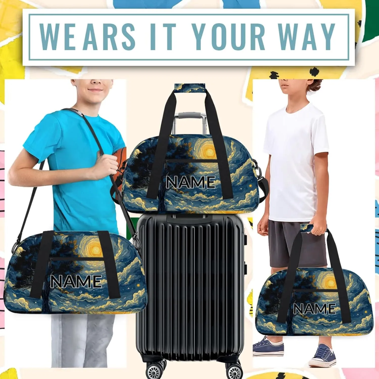 Personalized Custom Forest Moon Gym Bag for Women Men Carry on Travel Duffel Tote Galaxy Nature Gothic Overnight Workout Weekender Bag
