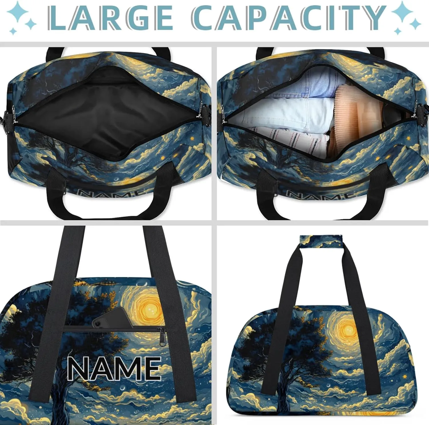 Personalized Custom Forest Moon Gym Bag for Women Men Carry on Travel Duffel Tote Galaxy Nature Gothic Overnight Workout Weekender Bag