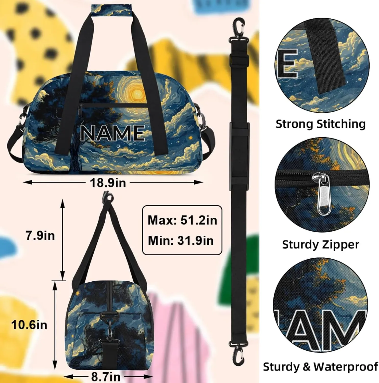 Personalized Custom Forest Moon Gym Bag for Women Men Carry on Travel Duffel Tote Galaxy Nature Gothic Overnight Workout Weekender Bag