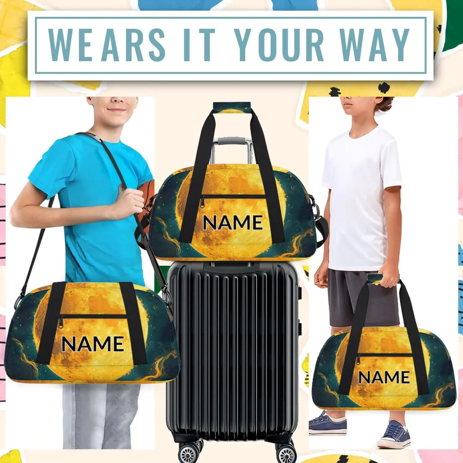 Personalized Custom Full Moon Gym Bag for Women Men Carry on Travel Duffel Tote Night Scenery Overnight Workout Weekender Bag