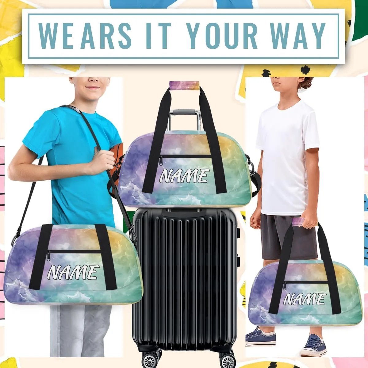 Personalized Custom Gym Bag for Women Men Carry on Abstract Marble Travel Duffel Tote Colorful Fluid Overnight Workout Weekender Bag