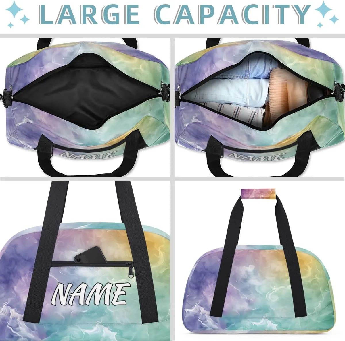 Personalized Custom Gym Bag for Women Men Carry on Abstract Marble Travel Duffel Tote Colorful Fluid Overnight Workout Weekender Bag