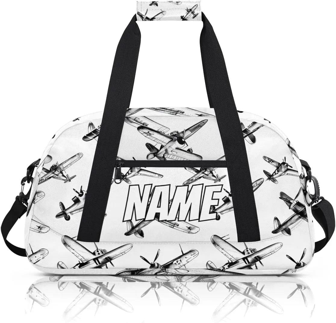 Personalized Custom Gym Bag for Women Men Carry on Airplane Retro Travel Duffel Tote Black Vintage Overnight Workout Weekender Bag