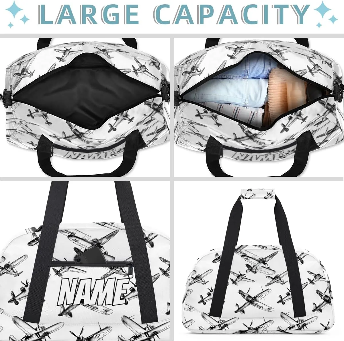 Personalized Custom Gym Bag for Women Men Carry on Airplane Retro Travel Duffel Tote Black Vintage Overnight Workout Weekender Bag