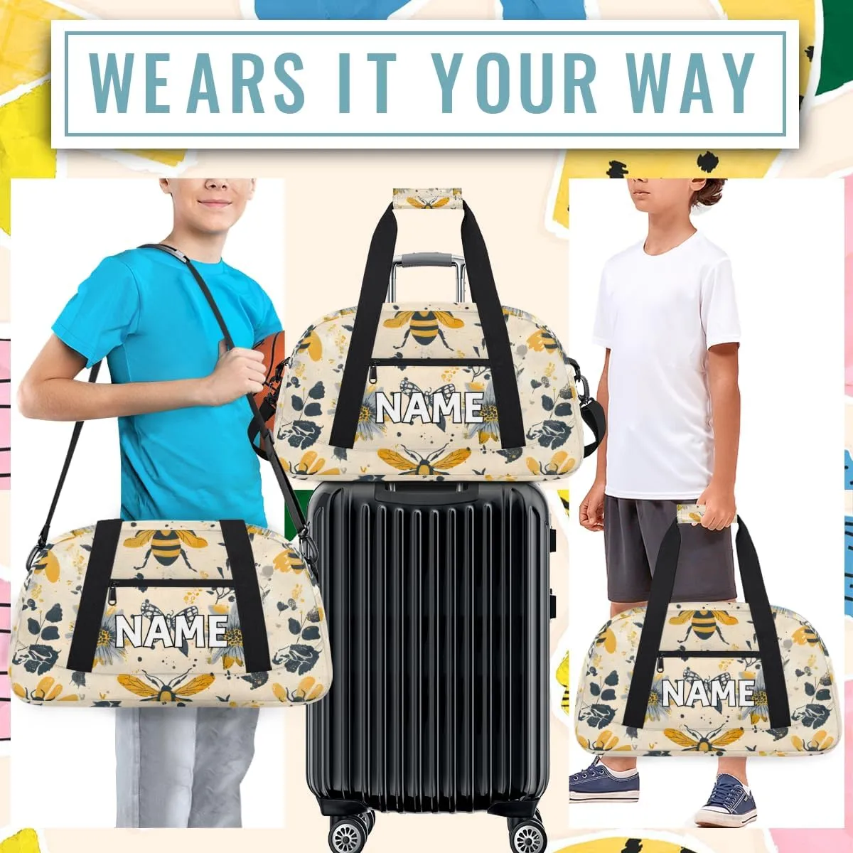 Personalized Custom Gym Bag for Women Men Carry on Animal Bees Travel Duffel Tote Sunflowers Floral Overnight Workout Weekender Bag