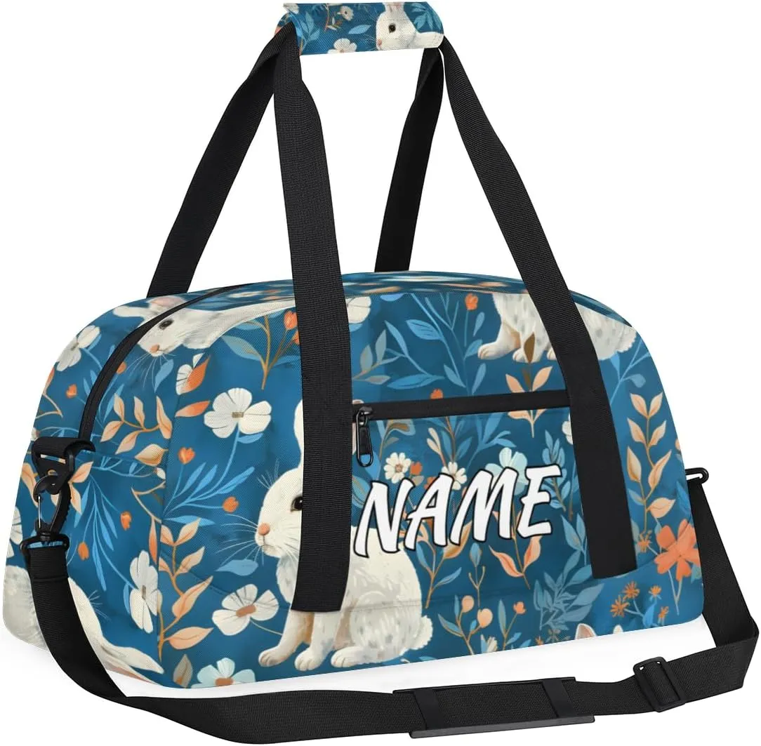 Personalized Custom Gym Bag for Women Men Carry on Animals Rabbits Travel Duffel Tote Spring Floral Overnight Workout Weekender Bag